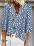 Plants Shawl Collar Casual Cotton Blouse