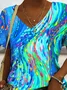 V Neck Abstract Graphic Cotton Casual T-Shirt