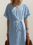 Linen Plain Crew Neck Maxi Dress