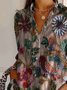 Women's Long Sleeve Shirt Spring/Fall Brown Floral Buckle Shirt Collar Daily Going Out Casual Top