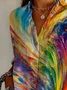 Women's Long Sleeve Shirt Spring/Fall As Picture Abstract Buckle Shirt Collar Daily Going Out Casual Top