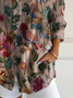 Women's Long Sleeve Shirt Spring/Fall Brown Floral Buckle Shirt Collar Daily Going Out Casual Top