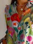 Women's Long Sleeve Shirt Spring/Fall As Picture Floral Buckle Shirt Collar Daily Going Out Casual Top