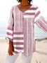 V Neck Cotton Striped Elegant Blouse