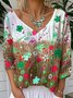 Loose V Neck Floral Casual T-Shirt