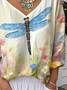 Loose Casual V Neck Dragonfly T-Shirt
