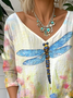 Loose Casual V Neck Dragonfly T-Shirt