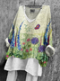 Women's Long Sleeve Blouse Spring/Fall Green Floral Printing V Neck Daily Going Out Casual Top