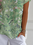 Jersey Casual V Neck Botanical Pattern T-Shirt