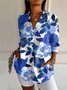 Women's Long Sleeve Shirt Spring/Fall Blue Floral Shirt Collar Daily Going Out Casual Top