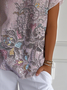 Jersey Paisley V Neck Casual T-Shirt