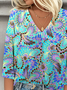 V Neck Casual Ombre Loose Blouse