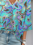 V Neck Casual Ombre Loose Blouse