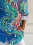 Women's Long Sleeve Shirt Spring/Fall Blue Abstract Buckle Shirt Collar Daily Going Out Casual Top