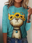 Women's Retro Pop Art Cat Long Sleeve Top