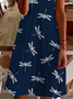 Women's Dragonfly Print Casual V-Neck Short Sleeve Dress