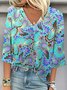 V Neck Casual Ombre Loose Blouse