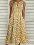 Casual Notched Floral Loose Dress With No