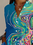 Women's Long Sleeve Shirt Spring/Fall Blue Abstract Buckle Shirt Collar Daily Going Out Casual Top