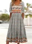 Regular Fit Cotton Crew Neck Boho Dress With No