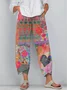 Vintage Floral Art Cropped Casual Pants