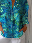 Vintage Hand Painted Floral Art Print Casual Linen V Neck Shirt