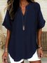 Loose Shawl Collar Cotton Simple Blouse