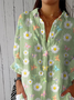 Vintage Hand Painted  Casual Linen V Neck Shirt