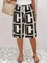 Women's Spring and Summer Geometric Print Casual Straight Lace-up Pants
