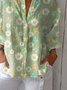 Vintage Hand Painted  Casual Linen V Neck Shirt