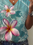 Women's Floral Print Casual V-Neck Short Sleeve T-Shirt