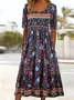 Regular Fit Cotton Crew Neck Boho Dress With No