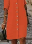 Casual Plain Button Stand Collar Midi Dress