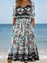 Cotton Floral Boho Crew Neck Dress With No