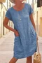 Casual Solid Color Patchwork Pocket Short Sleeve Dress