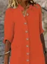 Casual Plain Button Stand Collar Midi Dress