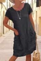 Casual Solid Color Patchwork Pocket Short Sleeve Dress