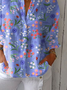 Vintage Hand Painted Floral Art Print Casual Linen V Neck Shirt