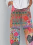 Vintage Floral Art Cropped Casual Pants
