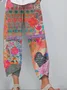 Vintage Floral Art Cropped Casual Pants
