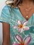 Women's Floral Print Casual V-Neck Short Sleeve T-Shirt