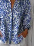 Vintage Hand Painted Floral Art Print Casual Linen V Neck Shirt