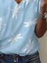 Women's Dragonfly Print Casual V-Neck Short Sleeve T-Shirt