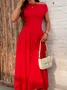 Women's Short Sleeve Summer Red Plain Asymmetrical Daily Going Out Casual Maxi A-Line Tunic Dress