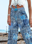 Loose Casual Faux Denim Print Graphic Pants