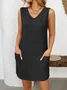 Women's Sleeveless Summer Deep Gray Plain V Neck Daily Going Out Casual Midi H-Line Tank Dress
