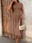 Women's Short Sleeve Summer Red Plain Asymmetrical Daily Going Out Casual Maxi A-Line Tunic Dress