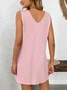 Women's Sleeveless Summer Deep Gray Plain V Neck Daily Going Out Casual Midi H-Line Tank Dress