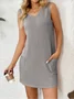 Women's Sleeveless Summer Deep Gray Plain V Neck Daily Going Out Casual Midi H-Line Tank Dress