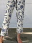 Women's Retro Floral Elegant Art Printed Cotton And Linen Casual Pants